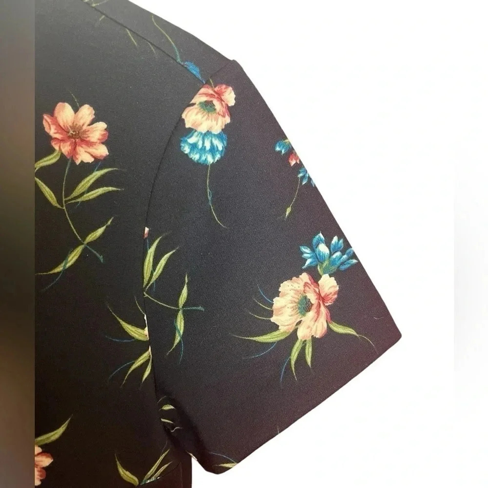 NWT Loft Outlet Floral Business Pleated waist Midi short Sleeve Office Size 2 - Picture 4 of 14